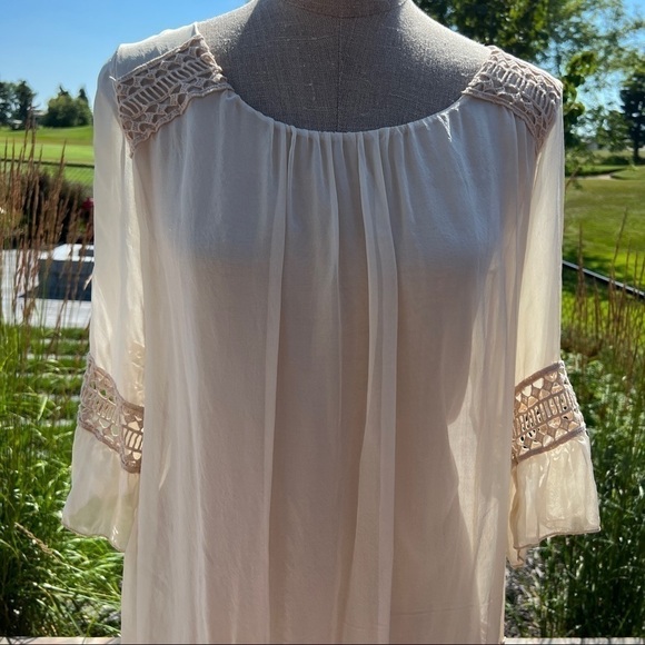 Giulia Italy Silk Crochet Flowy Bohemian Babydoll Dress - Picture 4 of 15